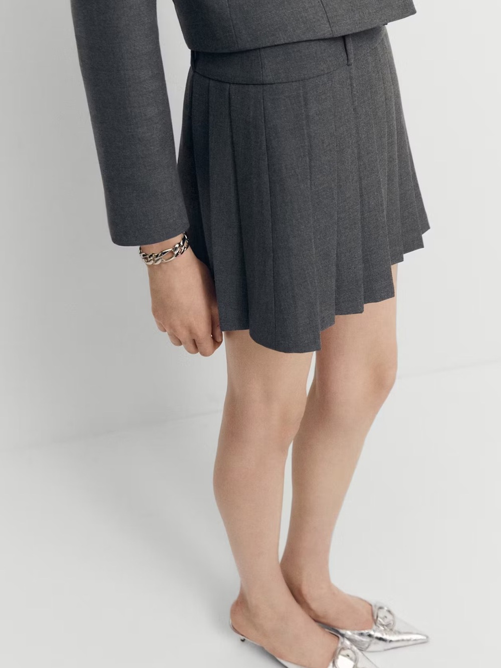 Grey Pleated Mini Skirt